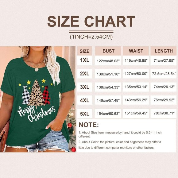 Women Plus Size Christmas Leopard Tree T-Shirt Short Sleeve Holiday Top - Picture 7 of 7